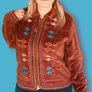 90s Native style embroidered zip jacket diamond size large
